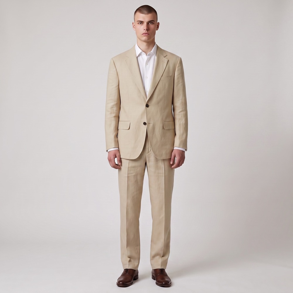 Vtg Banana Republic Made in Italy 100% Linen 2pc Suit 38R Beige Summer Wedding